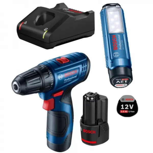 Aku vrtací šroubovák 2x2,0Ah + GLI 12V-300 Bosch GSR 120-LI 06019G8004