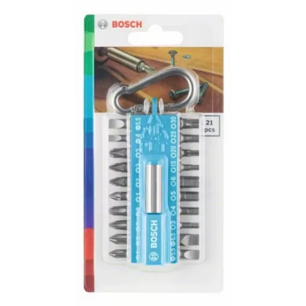 Sada 21 šroubovacích nástavců s karabinou (modrá)