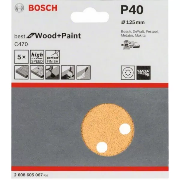 5dílná sada brusných papírů 125 mm, 40 Bosch 2608900803