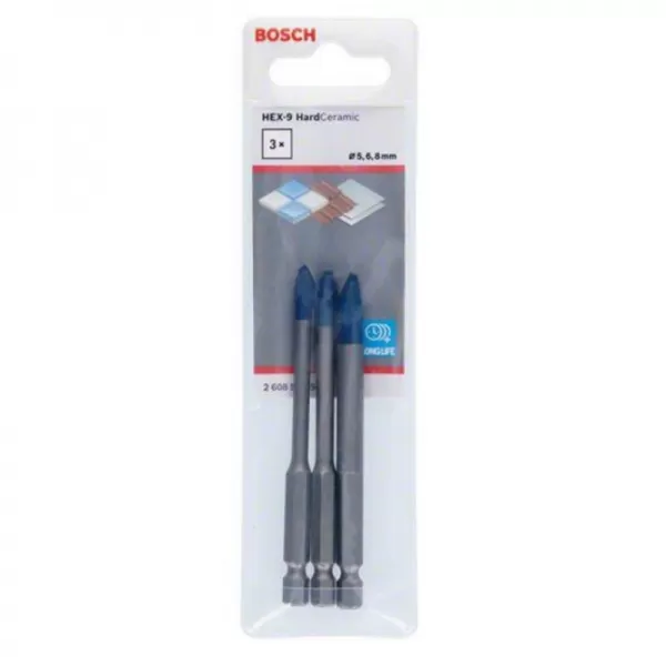 3dílná sada vrtáků do dlažby EXPERT HardCeramic HEX-9 5/6/8 mm Bosch 2608900595
