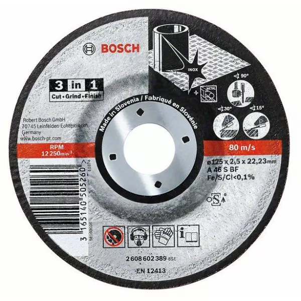 Dělicí kotouč na kov a nerez 3 v 1 A 46 S BF, 125 mm, 22,23 mm, 2,5 mm Bosch 2608602389