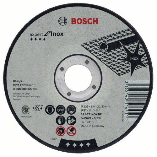 Dělicí kotouč rovný na nerez (Inox) AS 46 T INOX BF, 115 mm, 22,23 mm, 1,6 mm Bosch 2608600215